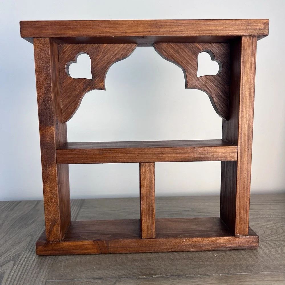 Vintage Solid Wood Heart Cutout Wall Shelf Country Cottage Display Shelf